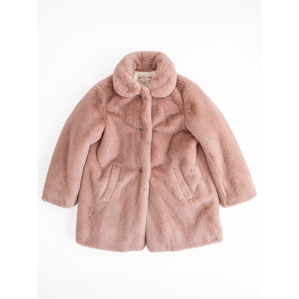Bonpoint Maisie Dusty Pink Faux Fur Girls Coat Size 8Y